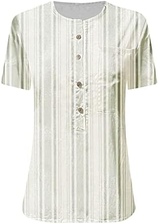 Модерен ризи Henley за Жените, Ежедневните Шарени Тениски с Къс Ръкав, Потници 2023, Летни Свободни Блузи с Джоб