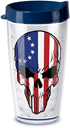 Counterart Betsy Ross Flag Skull By 7,62 Дизайн, Небьющийся Пластмасова чаша за пътуване с двойни стени, изолирана, с капачка, Побира 16 унции течност, не съдържа BPA, Може да се Използва в микровълнова фурна, Може