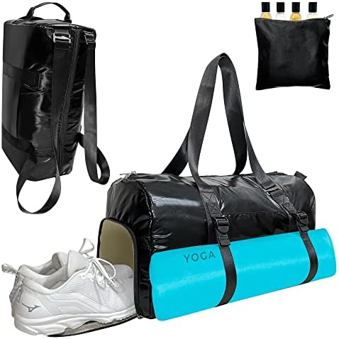 Спортна чанта за жени и мъже, Водоустойчива спортна чанта с 10 Оптимални офиси, Чанта за тоалетни принадлежности качеството 600D с издръжлив дизайн, Черна и Лъскава с ЦИП YKK