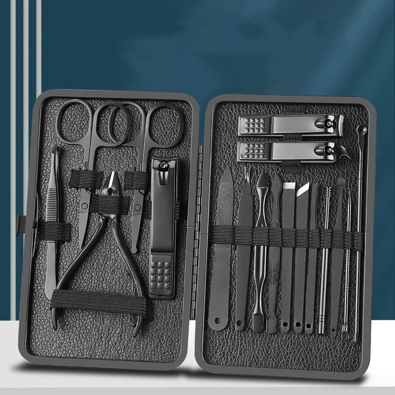 Комплект клещи за маникюр и педикюр N/A Pro, Класически ножици за нокти Черен цвят, Комплект за грижа за нокти, Пила-нож, инструменти за нокти (Цвят: черен, размер: 18 бр.)