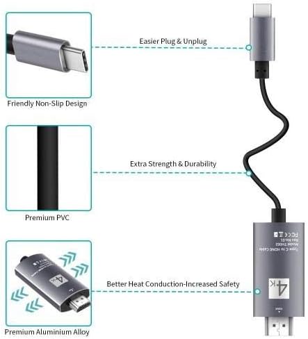 Кабел BoxWave е Съвместим с Vesela True (кабел от BoxWave) - Кабел SmartDisplay - USB Type-C-HDMI (6 фута), USB кабел C / HDMI за Vesela True - черно jet black