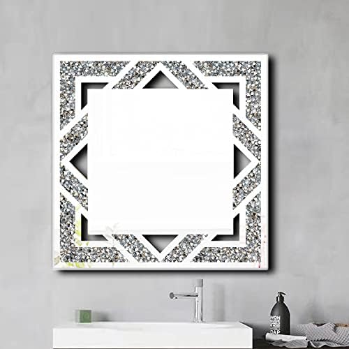 Стенно огледало с квадратна диамантен пръстен ZOLAPI, Луксозно Иновативно Стъкло огледало, Декоративно огледало за баня/всекидневна/Спалня/, антре. (20 x20)