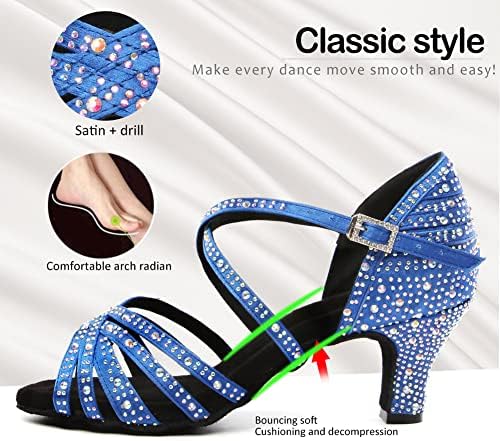 SWDZM/ Дамски Обувки За латино Танци, Бални Обувки за Салса и Чачи С Кристали, Професионални Обувки За занимания с Танци, Модел YCL377