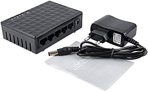 Съединители Мини 5-портов Gigabit комутатор 10/100/1000 Mbps RJ-45 Ethernet LAN Настолна Бърза Комутация на мрежата Hub Плъзгащи се с Адаптер за захранване на ЕС/САЩ - (CN, Цвят: Стандарт на ЕС)