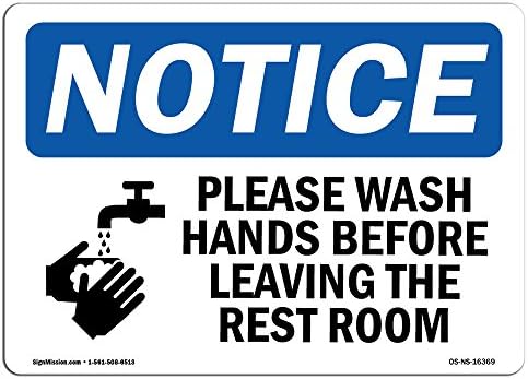 Знак за уведомяване OSHA - Моля, Мийте ръцете си преди да излезе от Тоалетната | Твърда пластмасова табела | Защитете вашия бизнес, работна площадка, склад | Произведено в САЩ