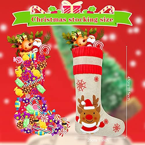 Qpout Набор от Коледни чорапи от 4 теми, Персонални Коледни чорапи (Санта Снежен човек, Снежна елен) Коледен Орнамент Коледна Украса Големи Висящи Чорапи Подарък Пакет за Коледа дърво коледна Украса