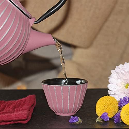 MILVBUSISS Чугун Чаша за Приготвяне на Чай, Японски Набор за Приготвяне на Чай с Емайл, на Вътрешната Повърхност, Малки Сладки 2 Чаши, Розов Цвят, 60 мл