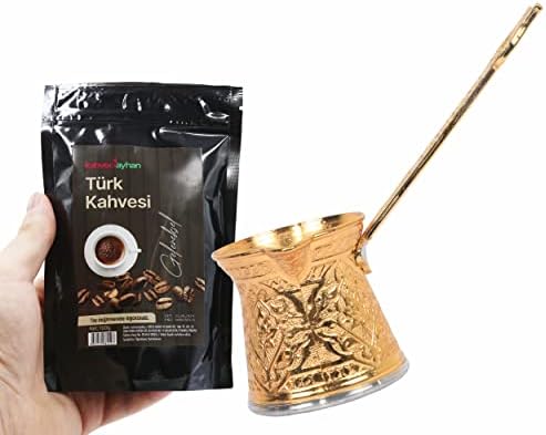Мини-комплект за сервиране на кафе турско-Küchengerate Premium Gold - Комплект от 9 чаши по 100 г класическото турско кафе в кофейнике обем 6 унции, 2 Чаши с чинии, Мини-Овална Сервировочный тава, 4 супени лъжици -