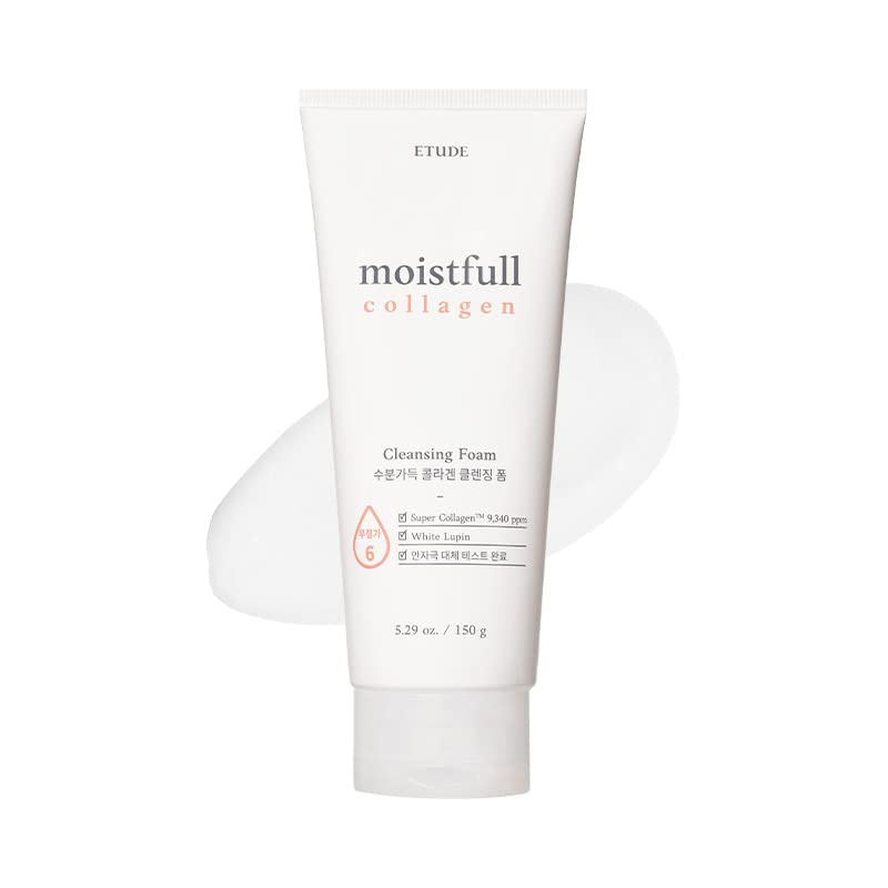 ETUDE Moistfull Collagen Cleansing Foam 150ml (21AD) | Почистващо средство за лице | Влажна и еластична пенка за измиване на лицето с мехурчета овлажнява кожата | Почистващо средство за кожата