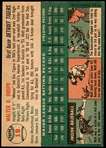 1954 Topps # 18 От Уолтом Дропо Детройт Тайгърс (Бейзболна картичка) (Бяла спин) EX Тайгърс