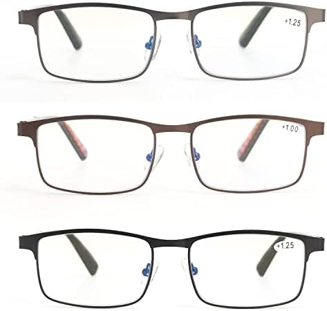 Asablve 3 Опаковки Очила за четене за мъже, Метална Дограма, Блокер Синя Светлина Очила за Четене, Пружинни Панти, Комфортно Устройство за Четене