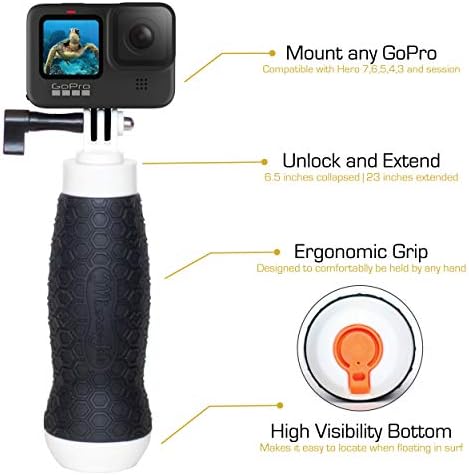 Прибиращ се в Плаващ коляно GoPro + Водонепроницаемое за монтиране на камерата на един стълб 6,5-23 (за Hero 10, 9, 8, 7, 6, 5, на Сесия и МАКС) | Поток с помощта на MicroJib