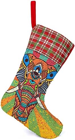 Чорапи за Коледните Празници в стил Бохо с Пайети под формата на Слон, Обратим, което променя Цвета си, Магически Състав за Коледната Елха, Висящи Чорапи За Камината